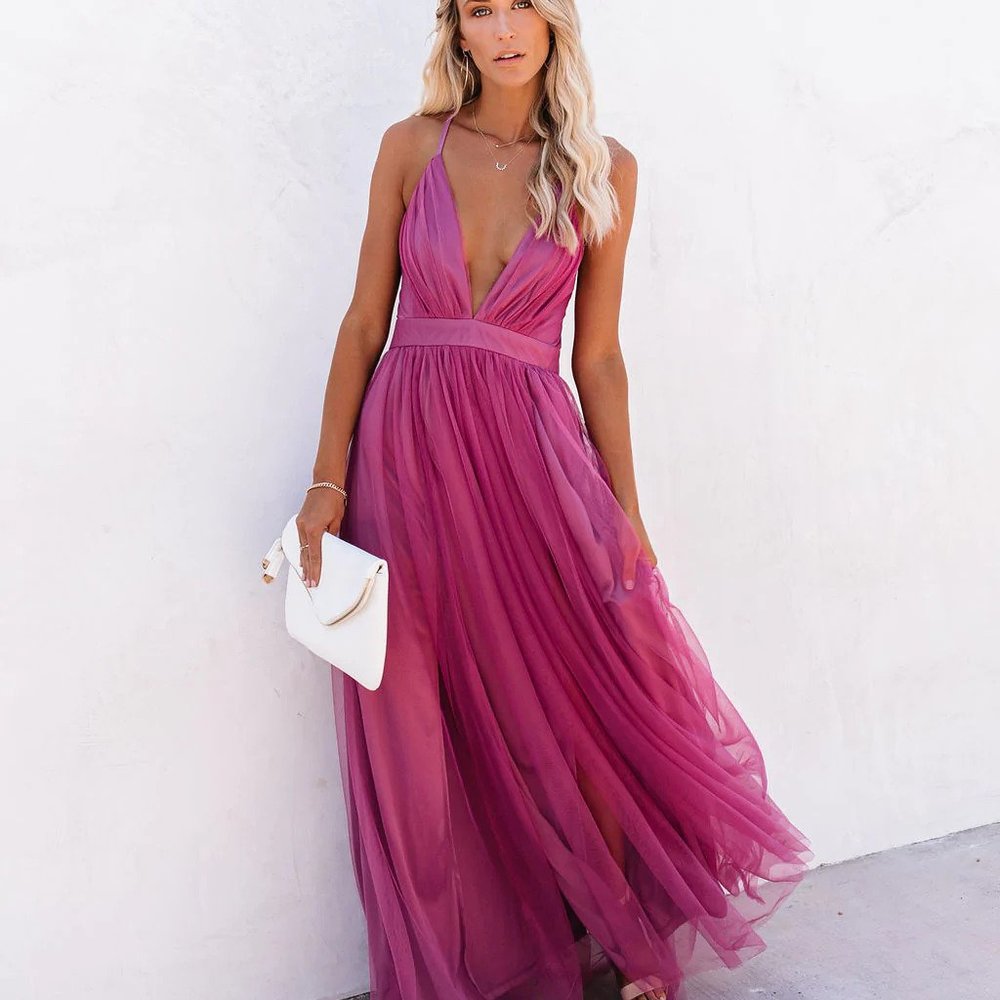 NEW -PETAL DUST MAXI DRESS - MAGENTA